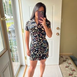 elegant embroidery black multi floral print dress - NEW